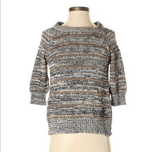 ZARA knit silver gray and gold striped metallic pullover sweater